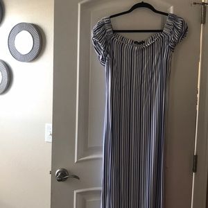 Striped dress blue and white - there slit on side.